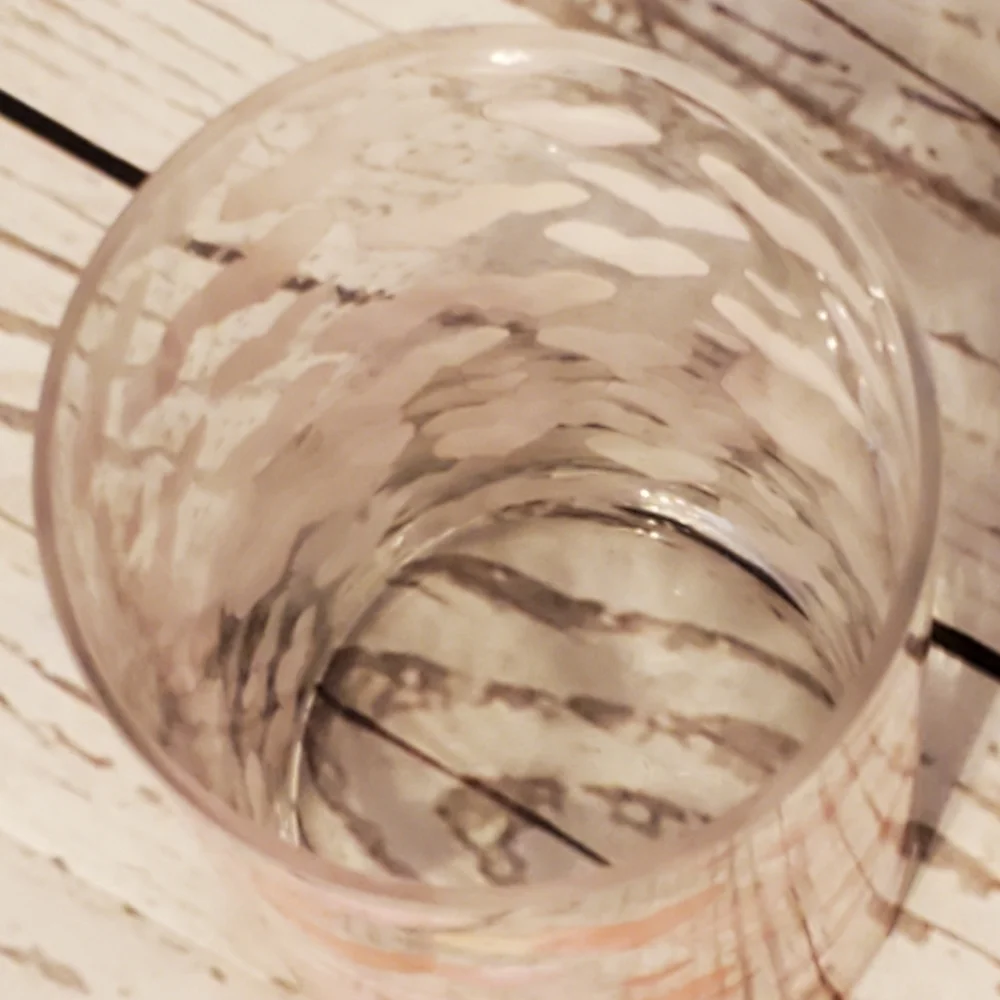 Clear glass vase with hearts and gold metallic dots red, pink, peach large